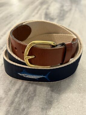 Leather Man Ltd Men’s Embroidered Blue Marlin Belt sz 40